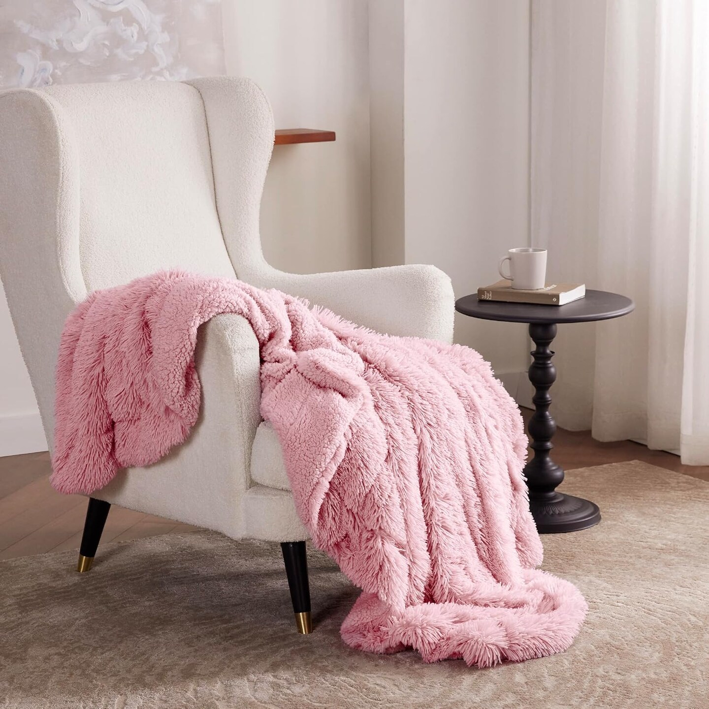 Soft Pink Throw Blanket for Couch, Fluffy Fuzzy Blankets & Throws for Bed, Sofa, Cozy Plush Sherpa Fleece Faux Fur Blanket, Thick Warm Christmas Blanket Gifts for Women, Men, 50x60