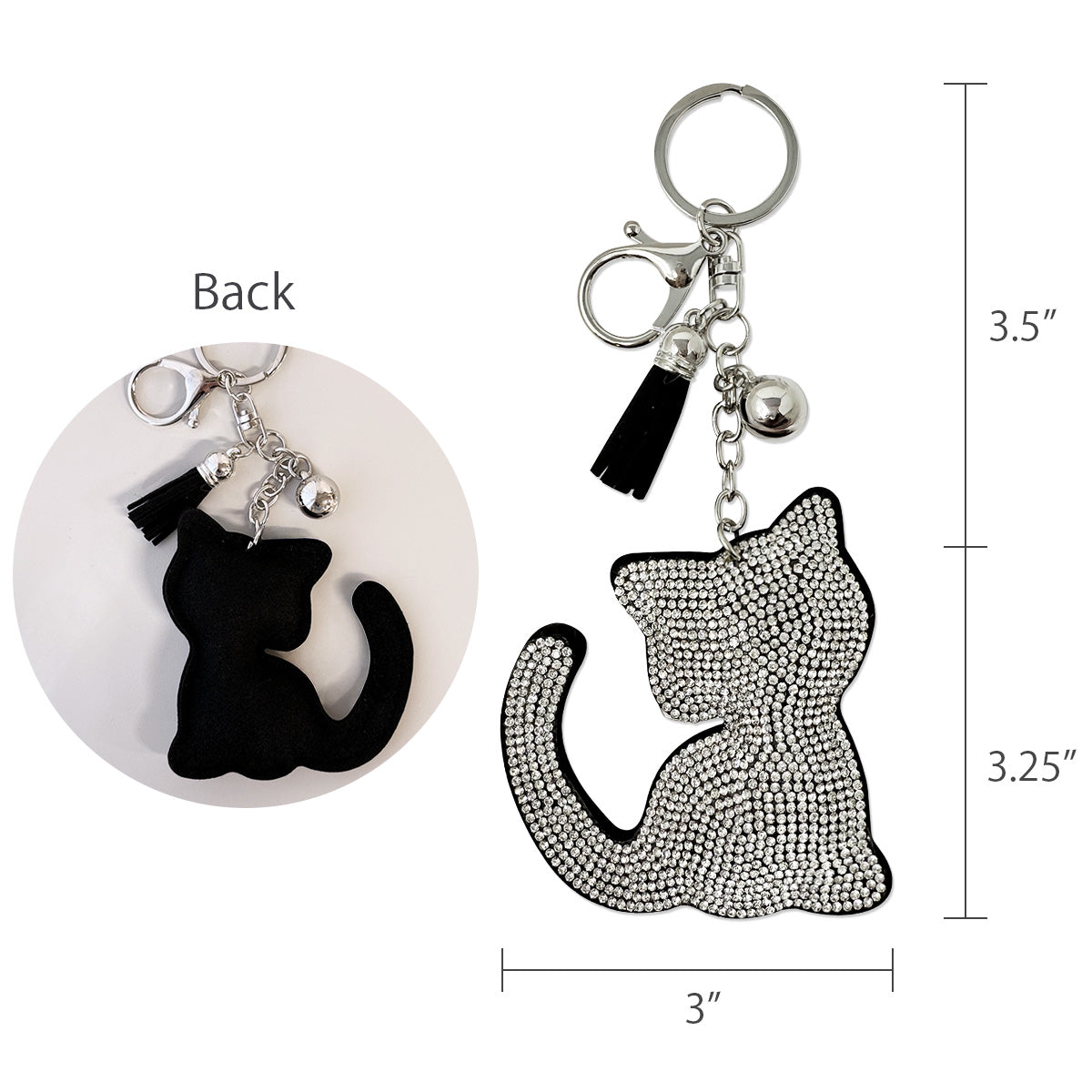 Wrapables Crystal Bling Key Chain Keyring with Tassel Car Purse Handbag Pendant, Silver Feline