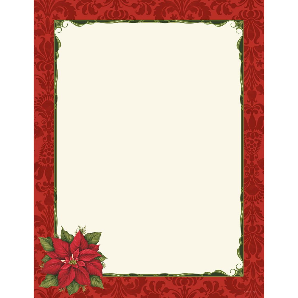 Great Papers! Holiday Stationery Letterhead, Poinsettia Damask, 8.5&#x22;x11&#x22;, Printer Friendly, 80 sheets