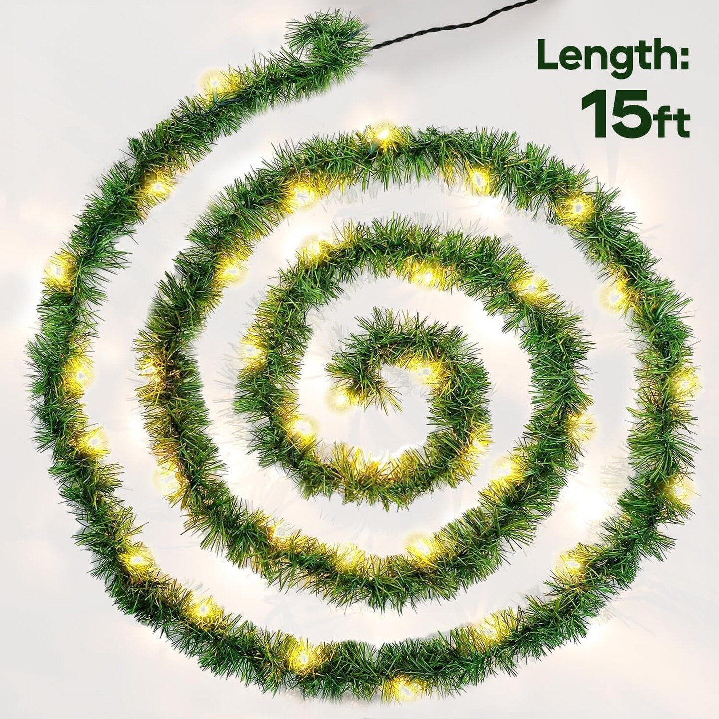 Garland,Lighted Artificial Pine Garland with Plug in 35 Count Clear Incandescent Mini Lights, Perfect for Indoor/Outdoor Holiday Decorations