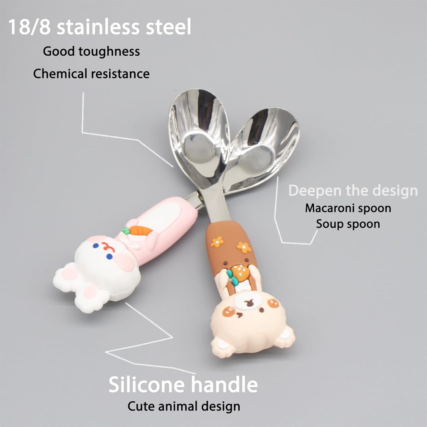 18/8 stainless steel children&#x27;s spoon set with storage box, silicone animal shaped handle, BPA free children&#x27;s travel silverware suitable for children aged 3-6 as Christmas gifts