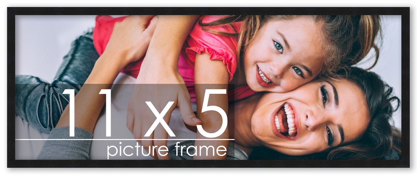 11x5 Black Wood Picture Frame - UV Acrylic, Foam Board Backing, Hanging Hardware