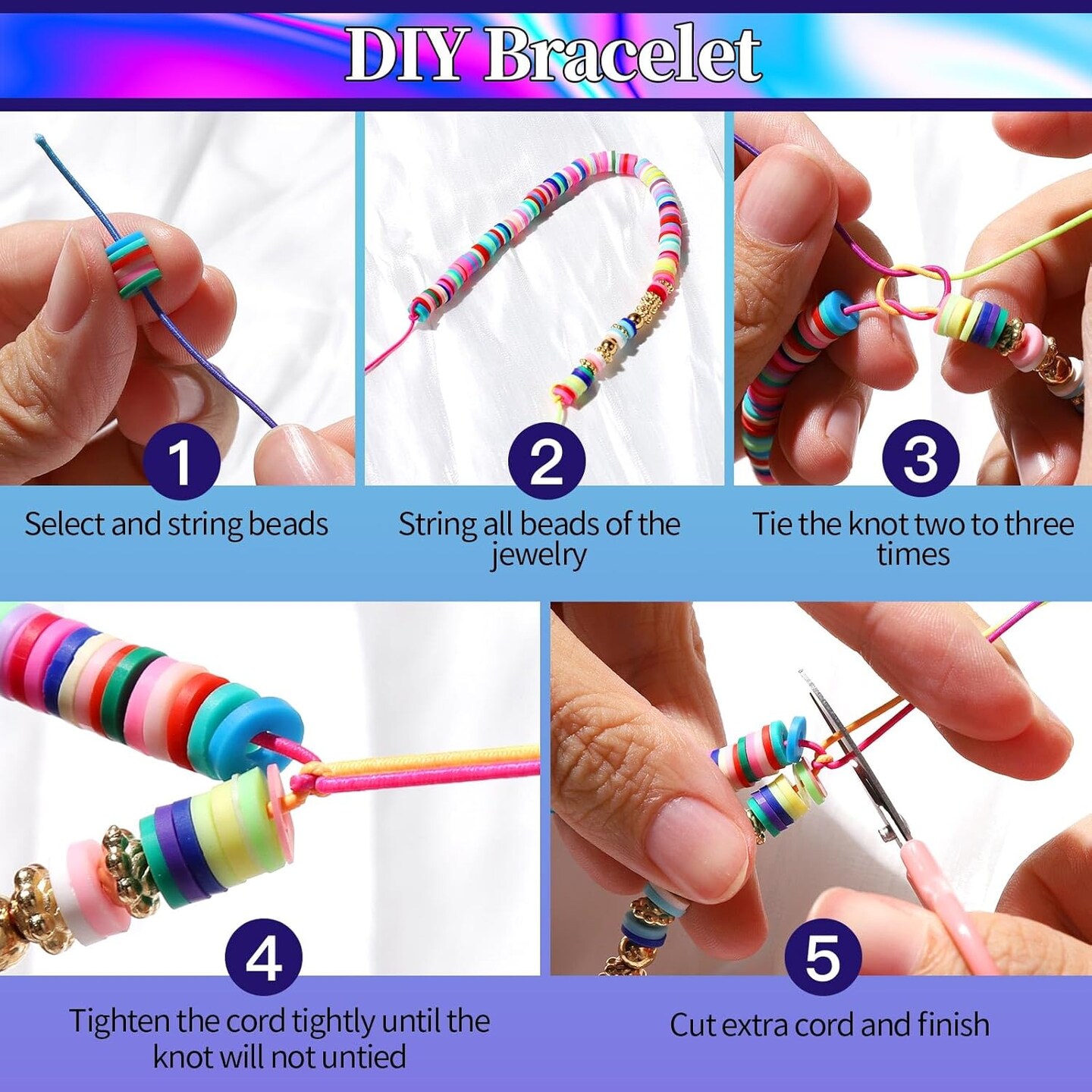 1mm Elastic String for Bracelets, Elastic Bracelets Beading Cord Stretchy Rainbow, Stretch Bead Cord for Jewelry Making, Sturdy Thread for Bracelet Necklace Crafts Christmas DIY Colorful