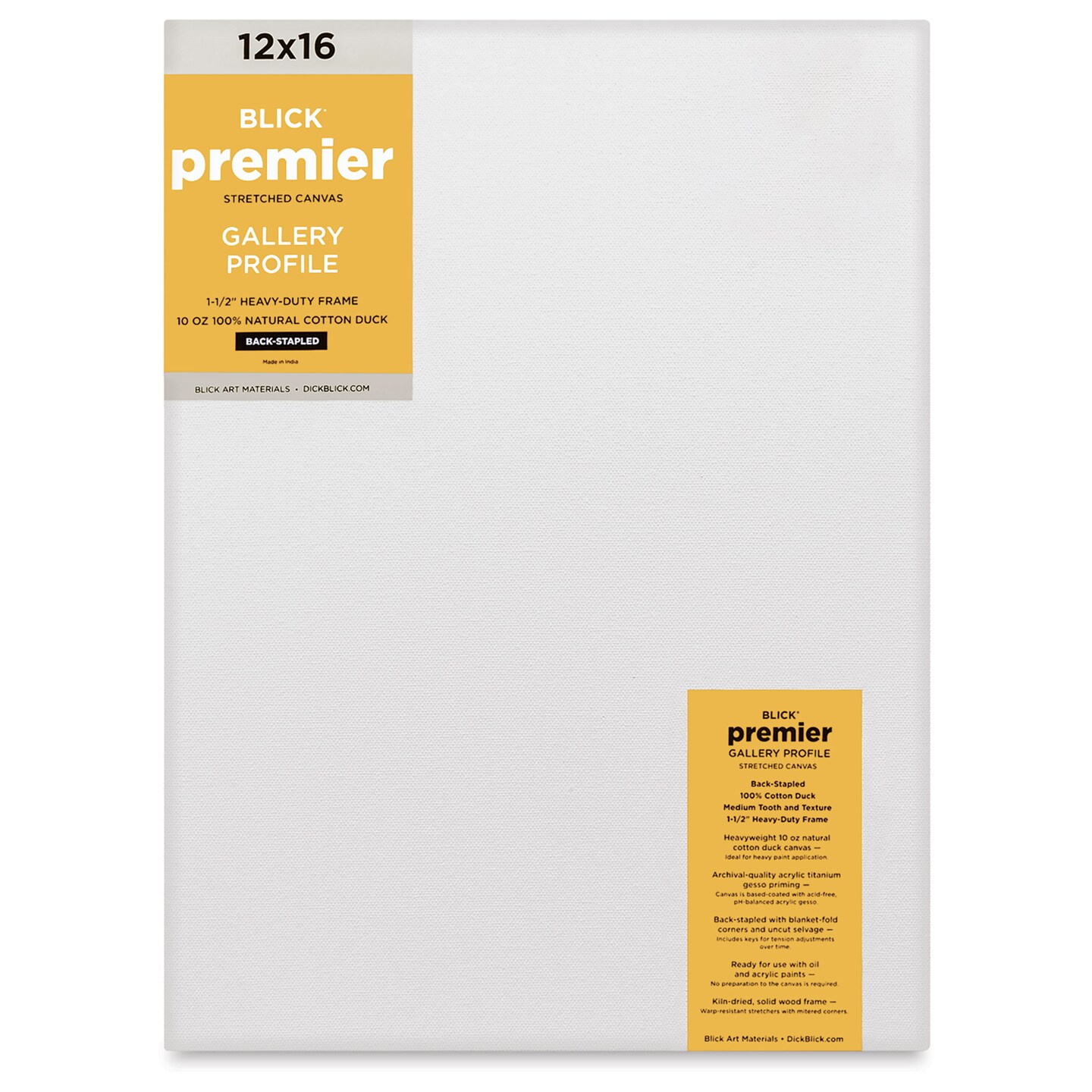 Blick Premier Stretched Cotton Canvas - Gallery Profile, Back-Stapled, 12&#x22; x 16&#x22;