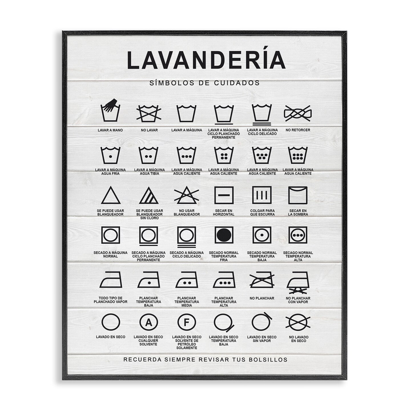 Stupell Industries Gu&#xED;a de Lavado de Ropa, Blanco Framed Giclee Art
