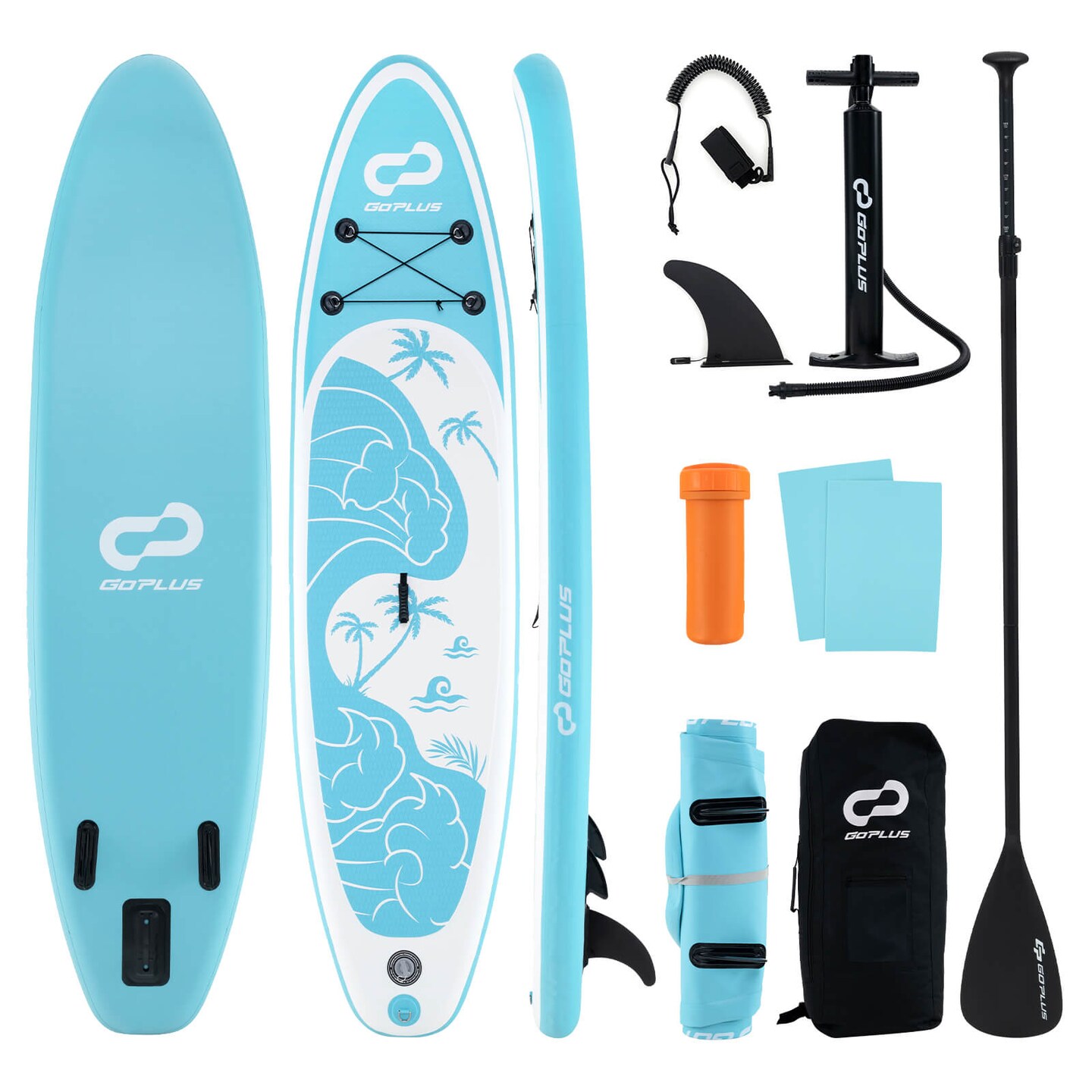Goplus 10&#x27; Inflatable Stand Up Paddle Board 6&#x27;&#x27; Thick W/ Aluminum Paddle Leash Backpack Blue\Yellow