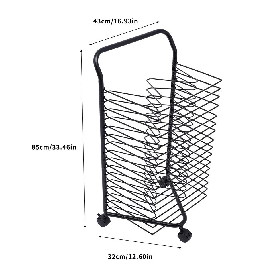Mobile Paint Drying Rack Metal Desktop Artwork Storage 16 Shelves Rolling Cart