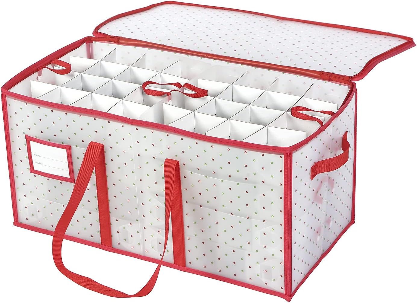 Plastic Christmas Ornament Storage Box with Dual Zipper Closure - Box Contributes Slots for 128 Holiday Ornaments 3 Inch - Keeps 128 Xmas Holiday Ornaments (128)