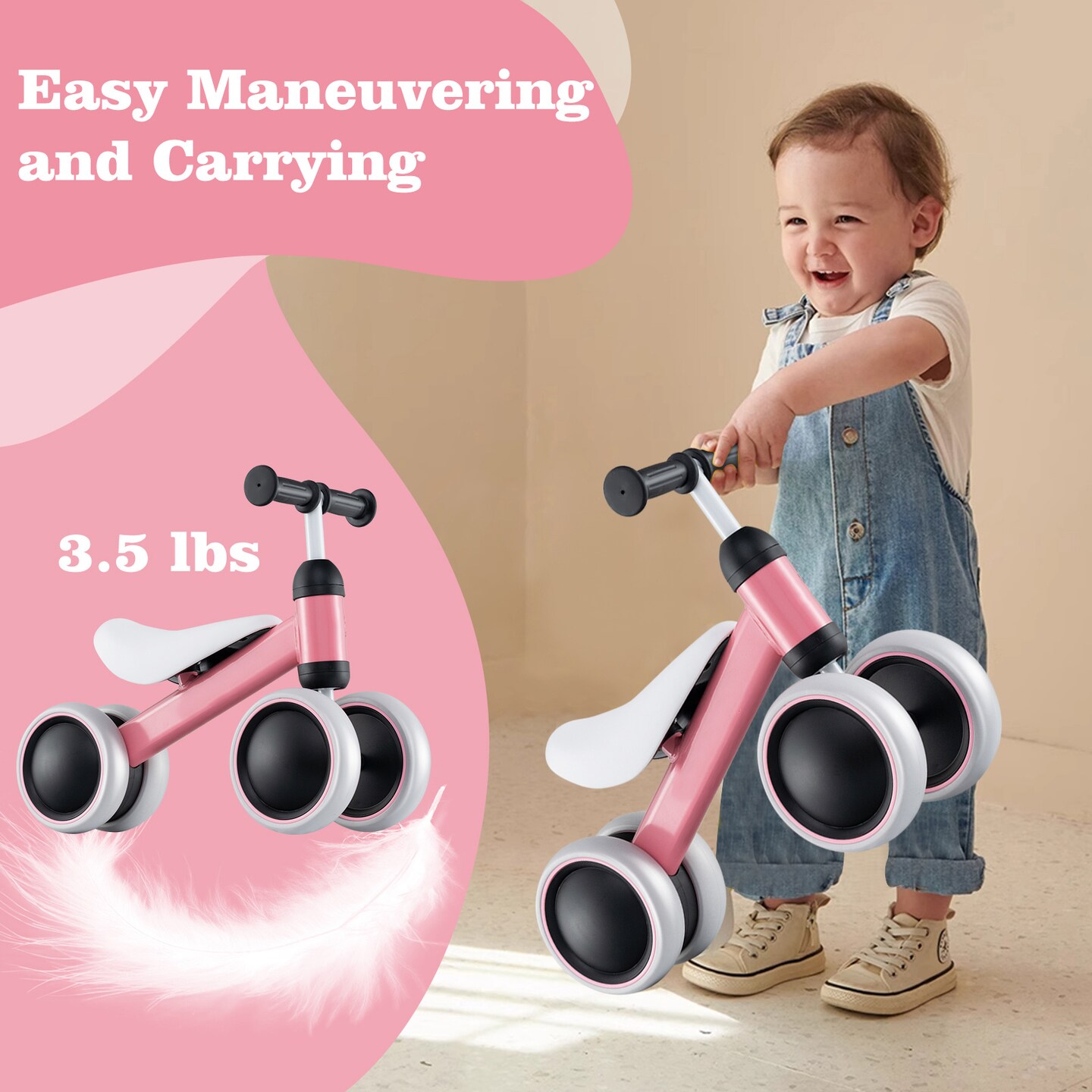 4 Wheels No-Pedal Baby Balance Bike Perfect for Indoor and Outdoor Use