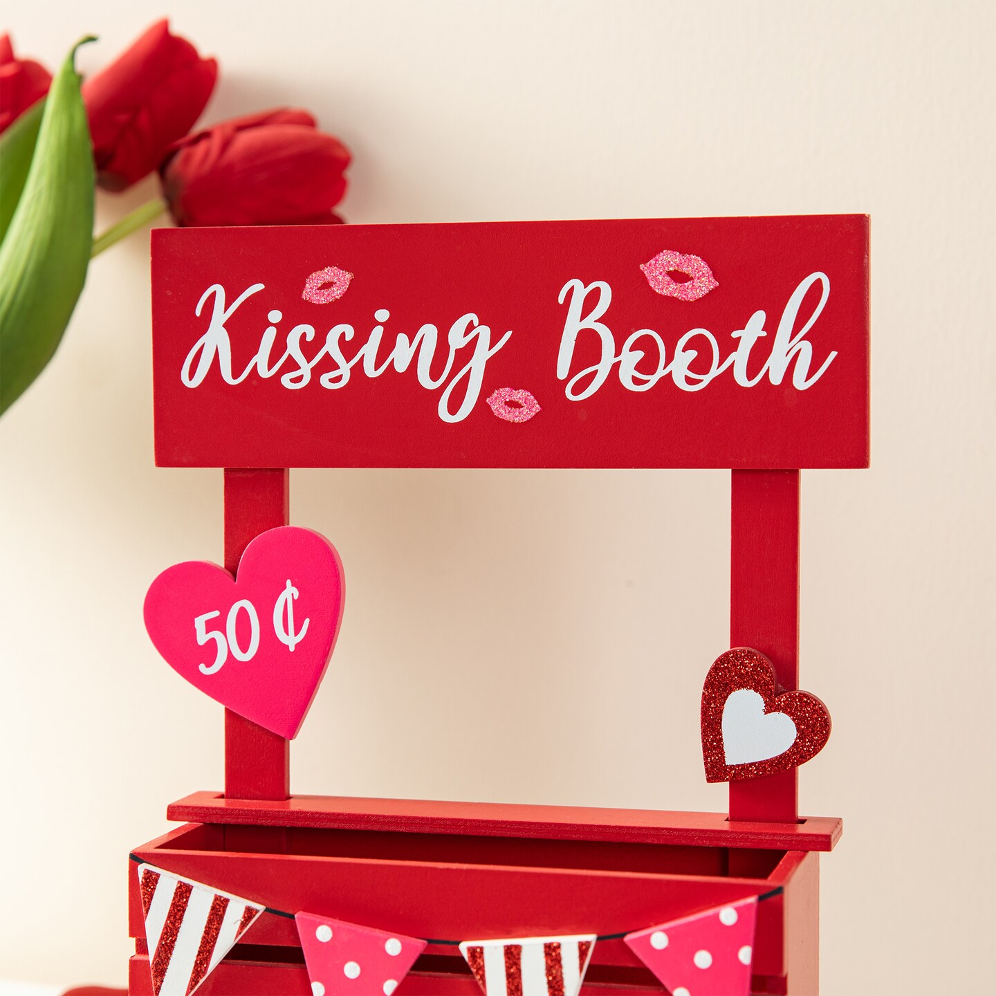 10&#x22;H Valentine&#x27;s Wooden KISSING BOOTH Table Decor