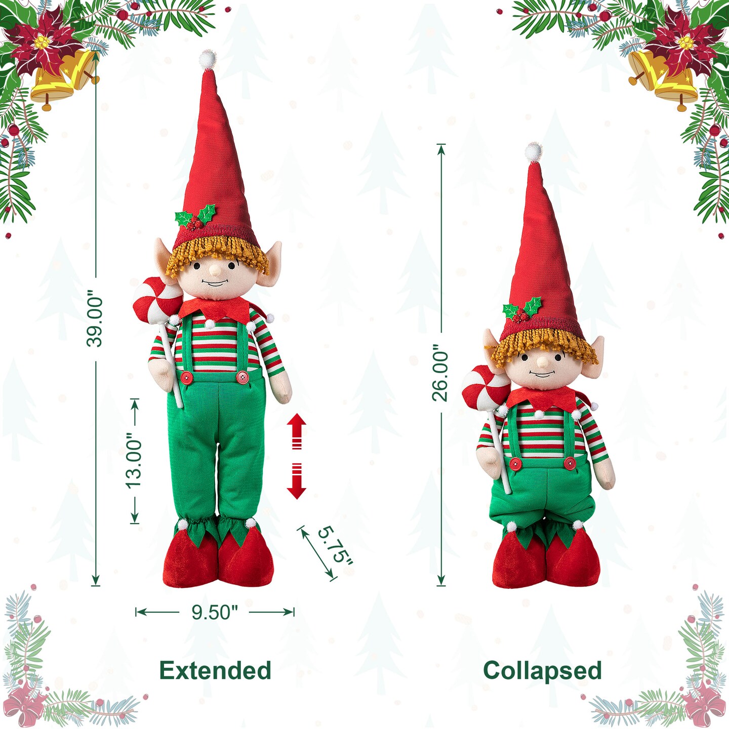 Set of 2 39&#x22;/26&#x22;H Telescoped Fabric Christmas Boy Elf Standing D&#xE9;cor