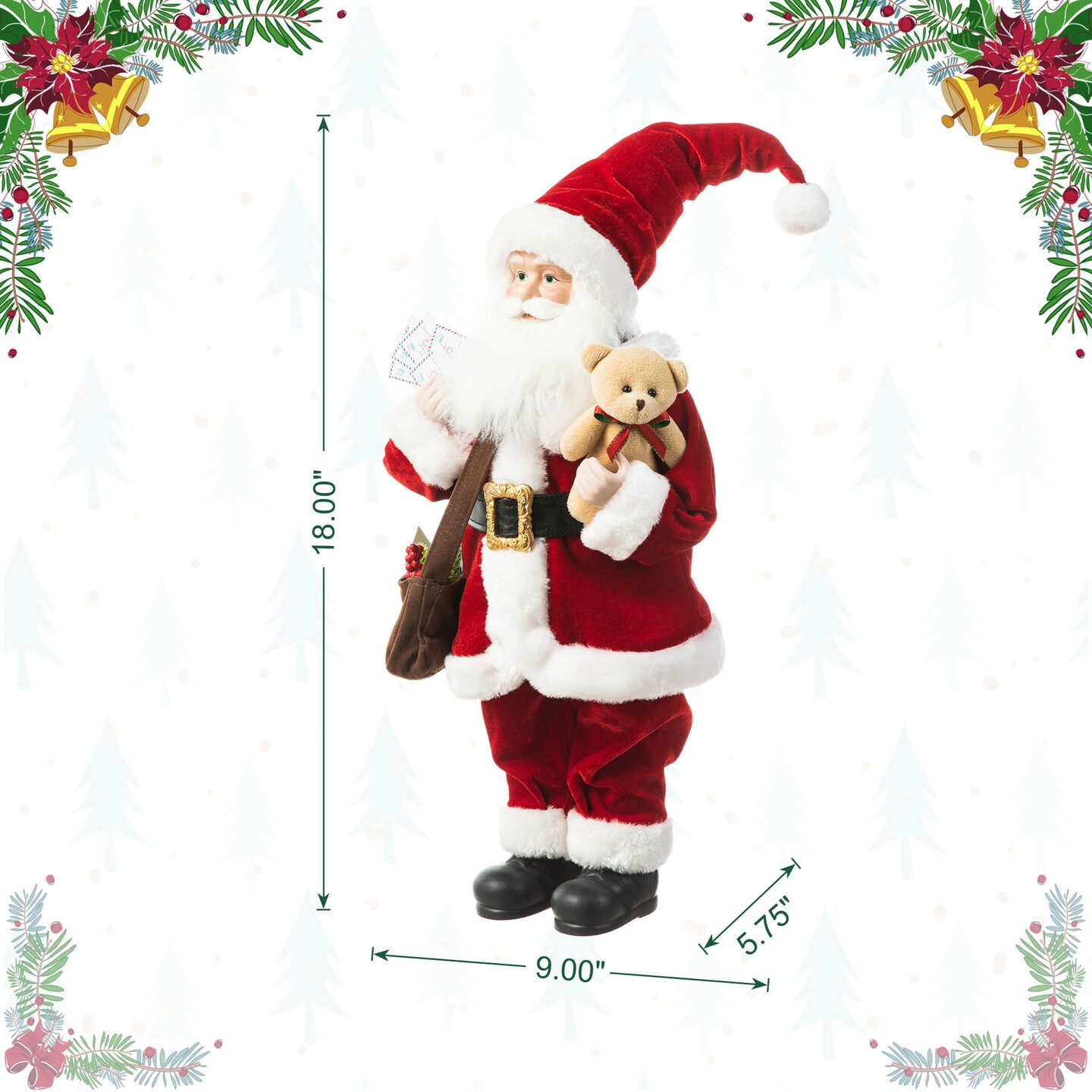 Set of 2 18&#x22;H Faux Fur Christmas Decor Santa Figurine with Porcelain Face