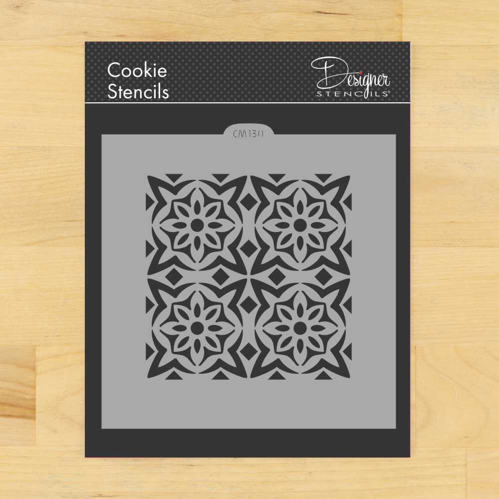 Scroll Tile Cookie & Craft Stencil | CM131 by Designer Stencils | Cookie Decorating Tools | Baking Stencils for Royal Icing, Airbrush, Dusting Powder | Craft Stencils for Canvas, Paper, Wood | Reusable Food Grade Stencil