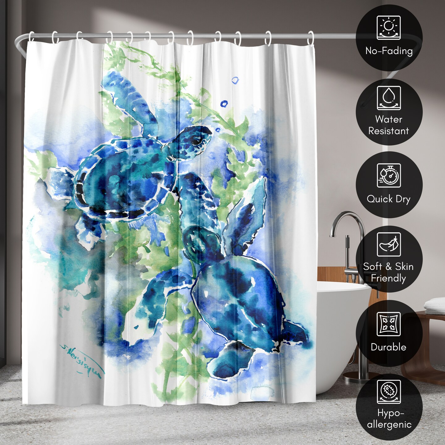 Americanflat 71&#x22; x 74&#x22; Shower Curtain, Sea Turtles 1 by Suren Nersisyan