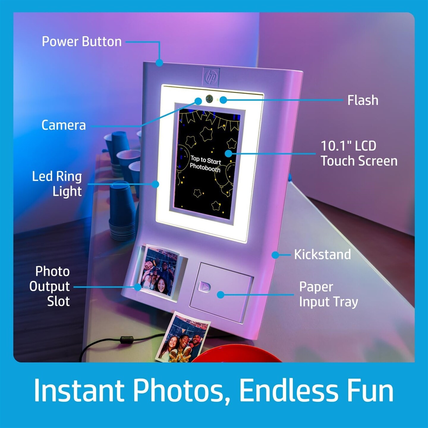 HP Sprocket Photobooth 3x4&#x22; Photo Printer Bundle w/3.5 x 4.25&#x201D; Zink Photo Paper (300 Sheets)