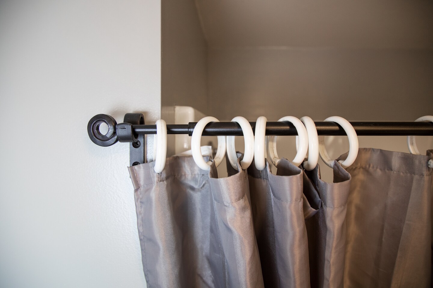 product name is Wrought Iron Curtain Rod | Telescoping Rod - 3 Sizes | Rustic Home Decor and Window Treatments | Farmhouse Style Curtain. Amish made.