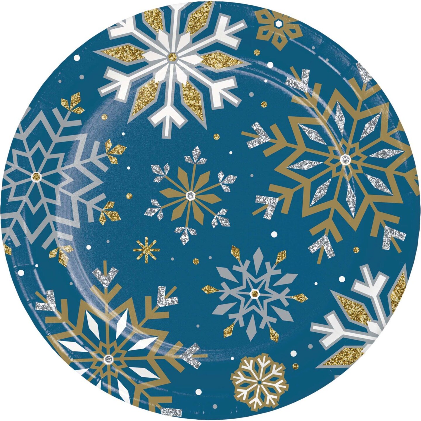 Party Central Disposable Paper Snowflake Christmas Dinner Plates - 9&#x22; - Club Pack of 96