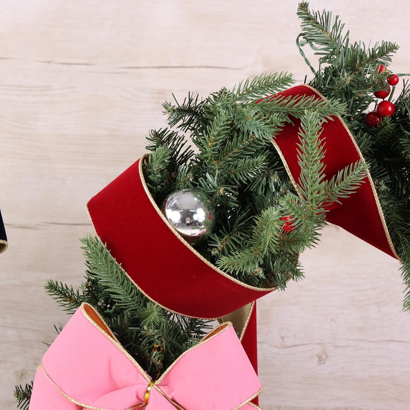 Dark Red Velvet Christmas Wired Ribbon 2.5 inch Wide*10Y Red and Gold Double Sided Velvet Ribbon for Christmas Tree Wreaths Gift Wrapping Bows Gralands Home Decor Crafts (red 2.5)