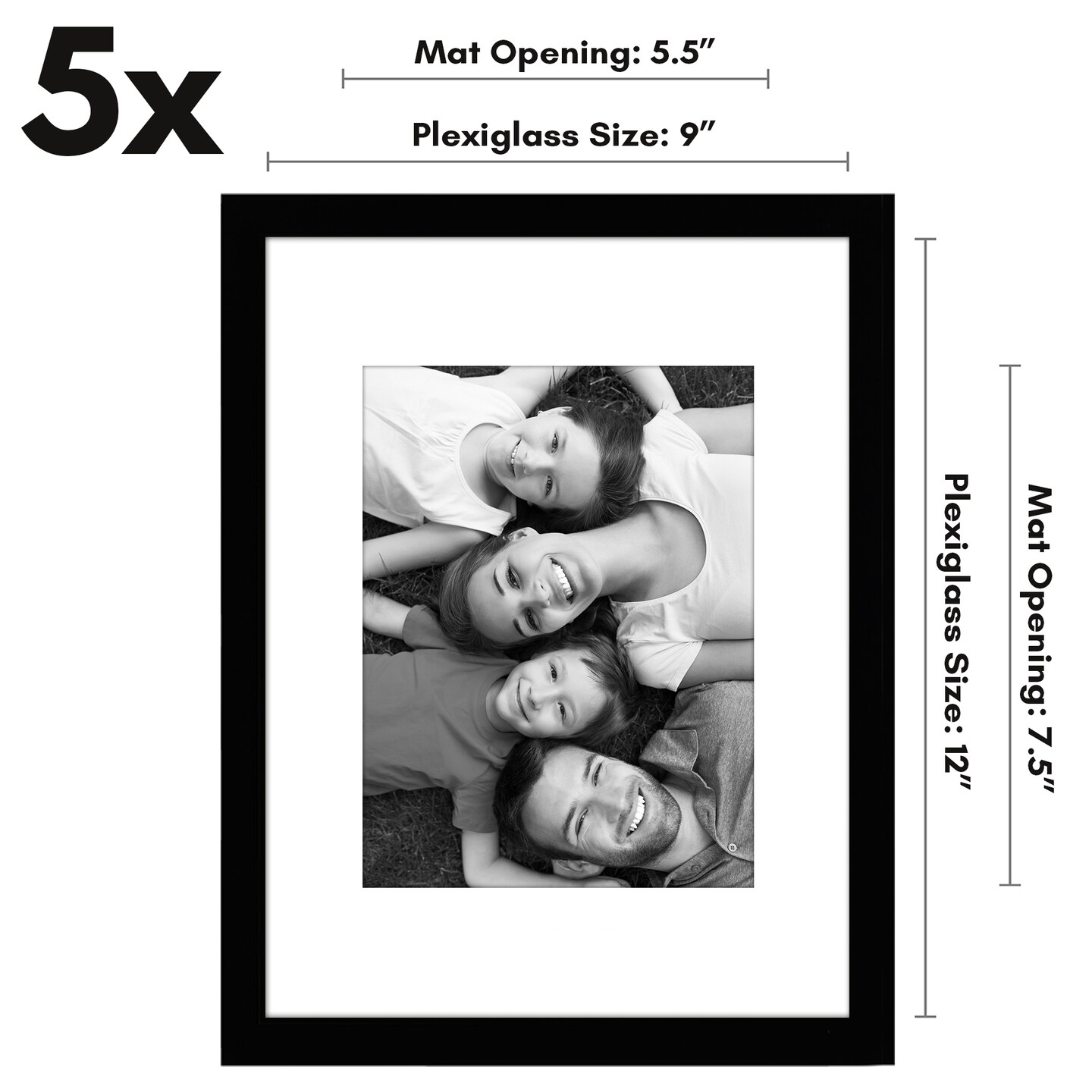 Americanflat Picture Frame Set with Mat - Set of 5 - Photo Frame Set of Five for Wall Display - Plexiglass Cover - Hanging Hardware