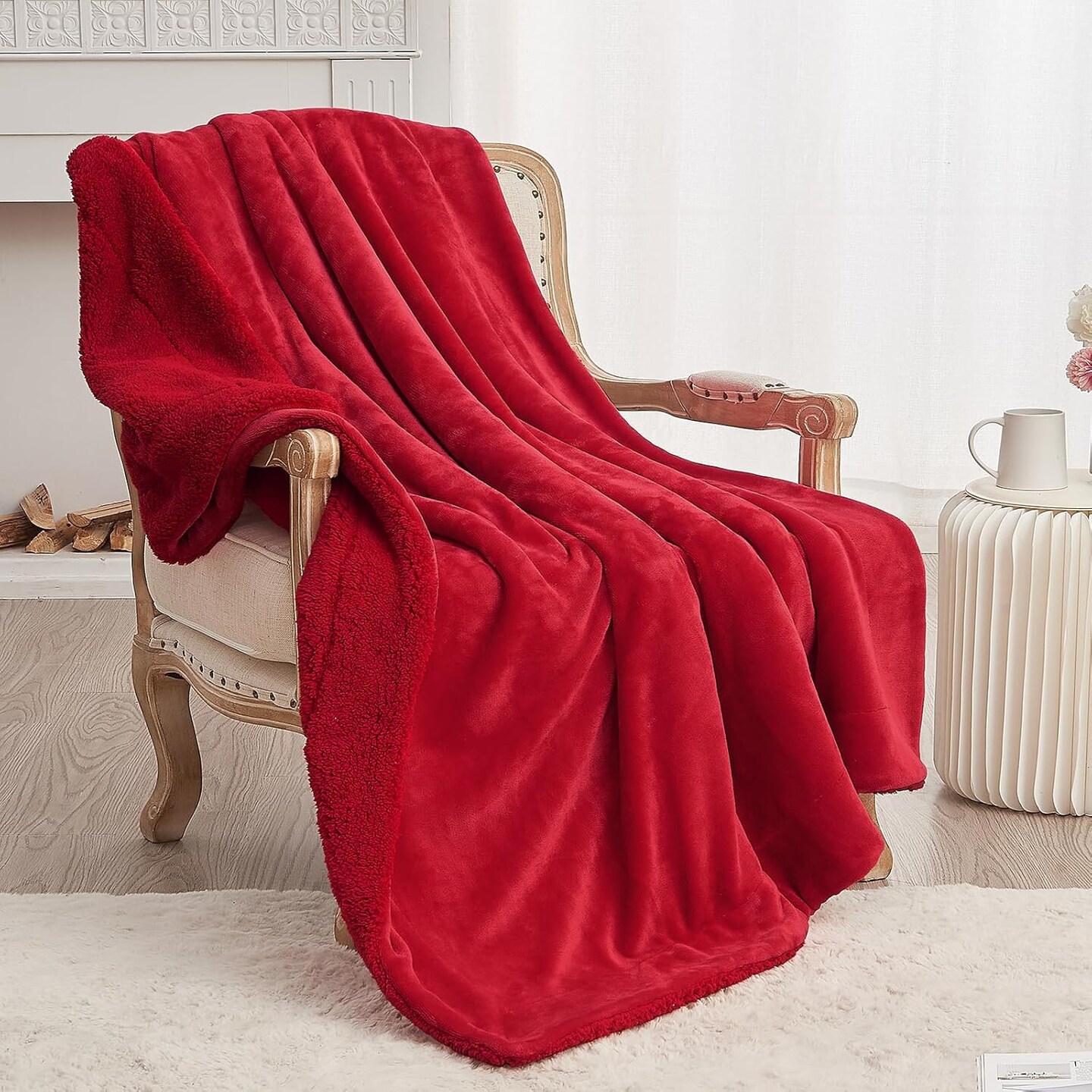 Sherpa Fleece Throw Blanket, Double-Sided Super Soft Luxurious Plush Blanket Throw Size, Classic Red, 50x60 inches