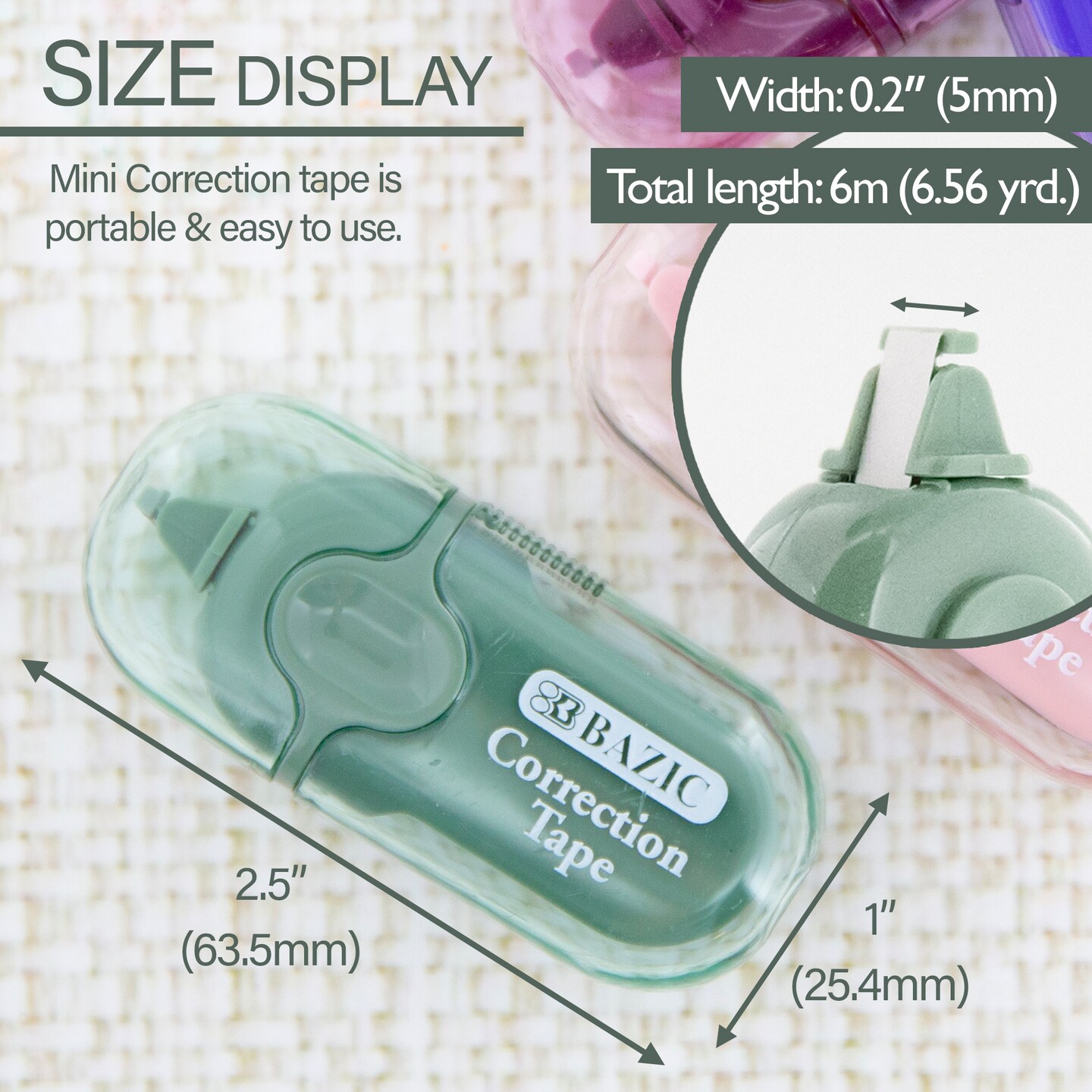 BAZIC Mini Correction Tape with Cap, 5 mm x 236 in, Dry White Film