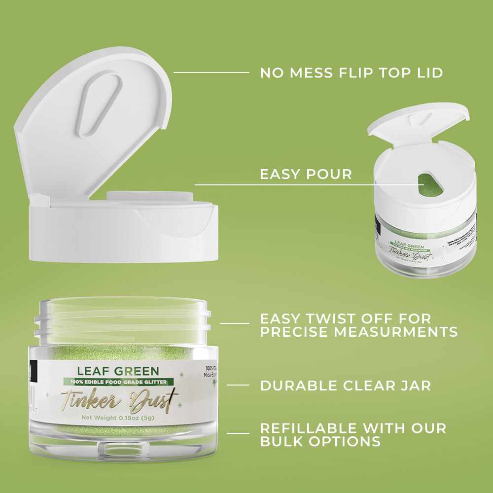 Bakell - Leaf Green Tinker Dust Edible Glitter (5g, 1x Jar) for Food, Desserts, and Beverages!