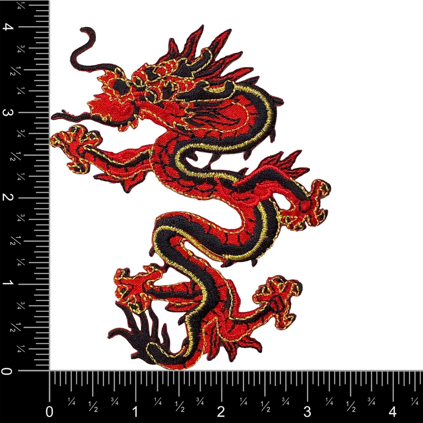 4&#x22; Red Chinese Dragon Facing Left, Embroidered, Iron on Patch