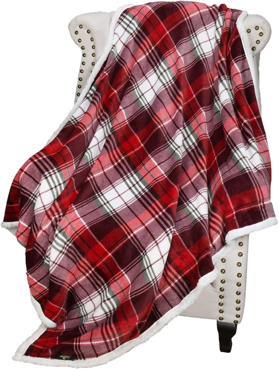 Christmas Red Buffalo Plaid Sherpa Throw Blanket, Reversible Super Soft Warm Comfy Fuzzy Snuggle Micro Fleece Plush Holiday Throws for Couch Sofa Cabin Decro