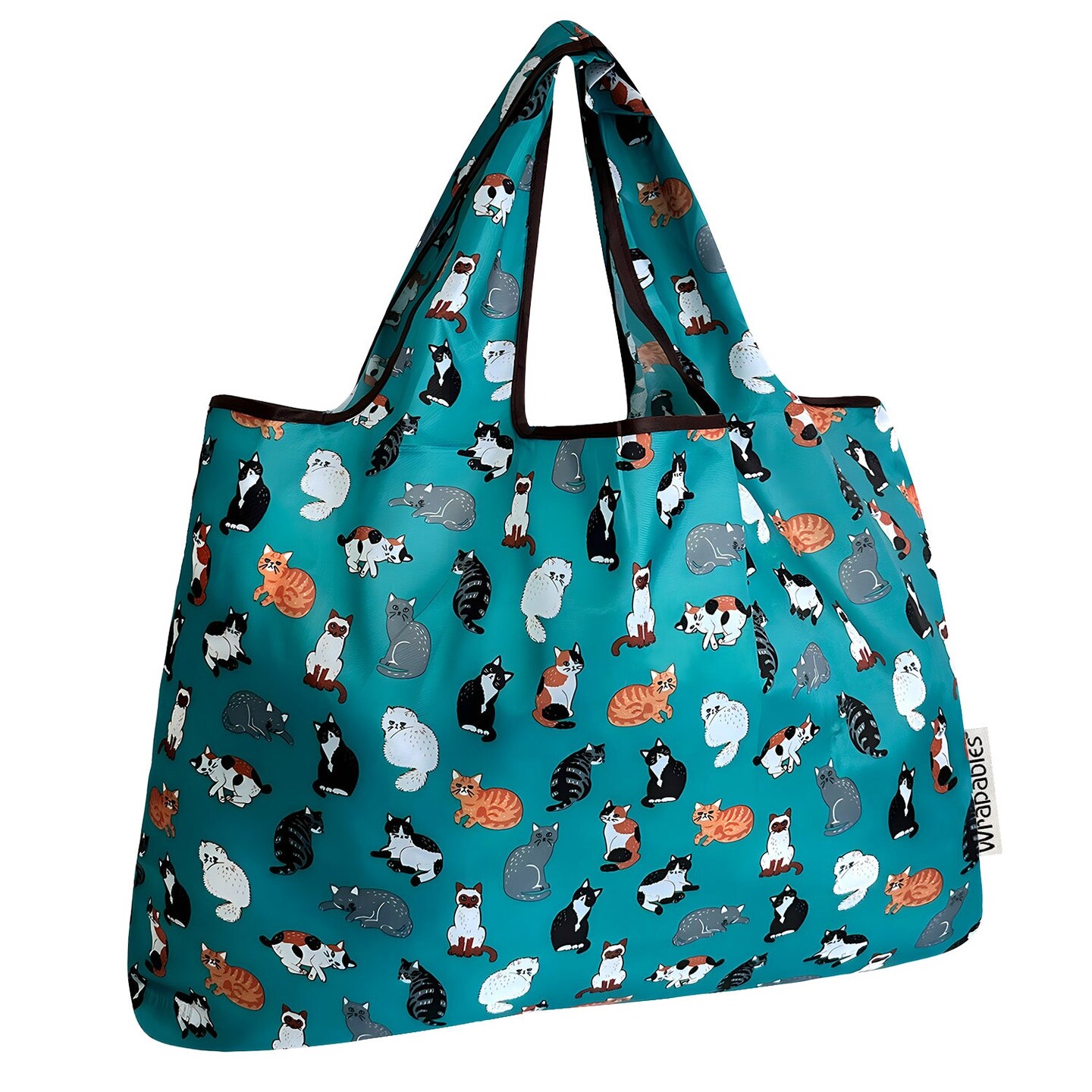 Wrapables Large Foldable Tote Nylon Reusable Grocery Bags, Kitties Everywhere