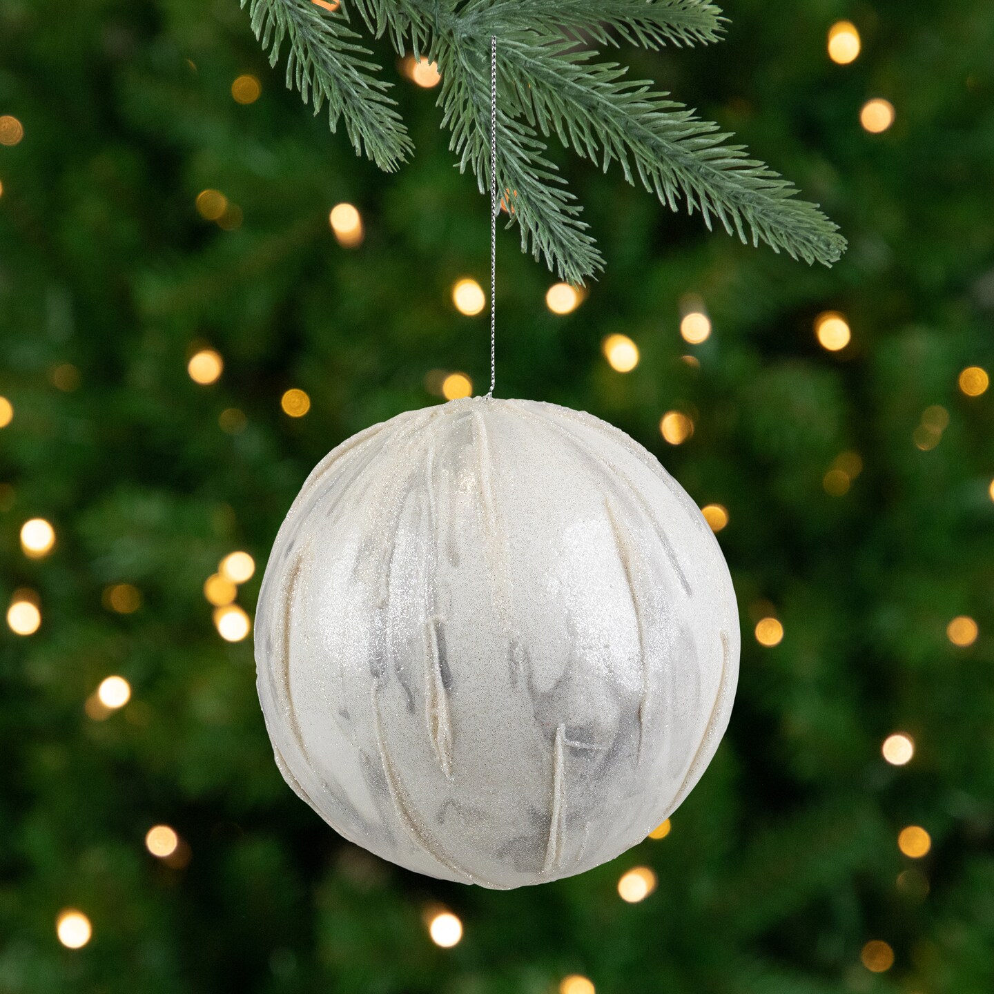 Northlight Glitter Marbled Christmas Ball Ornament - 4.25&#x22; - White