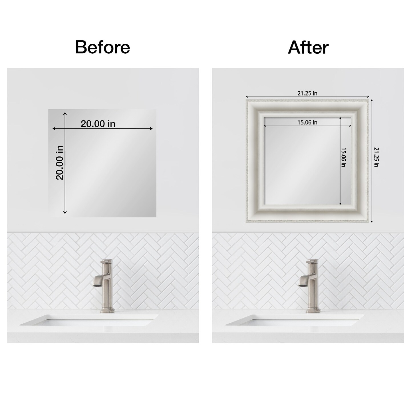 Amanti Art Mirror Makeover Bathroom Mirror Frame Border Kit - Fully Assembled Peel and Stick Frame - Mirror NOT Included - Parlor Trim