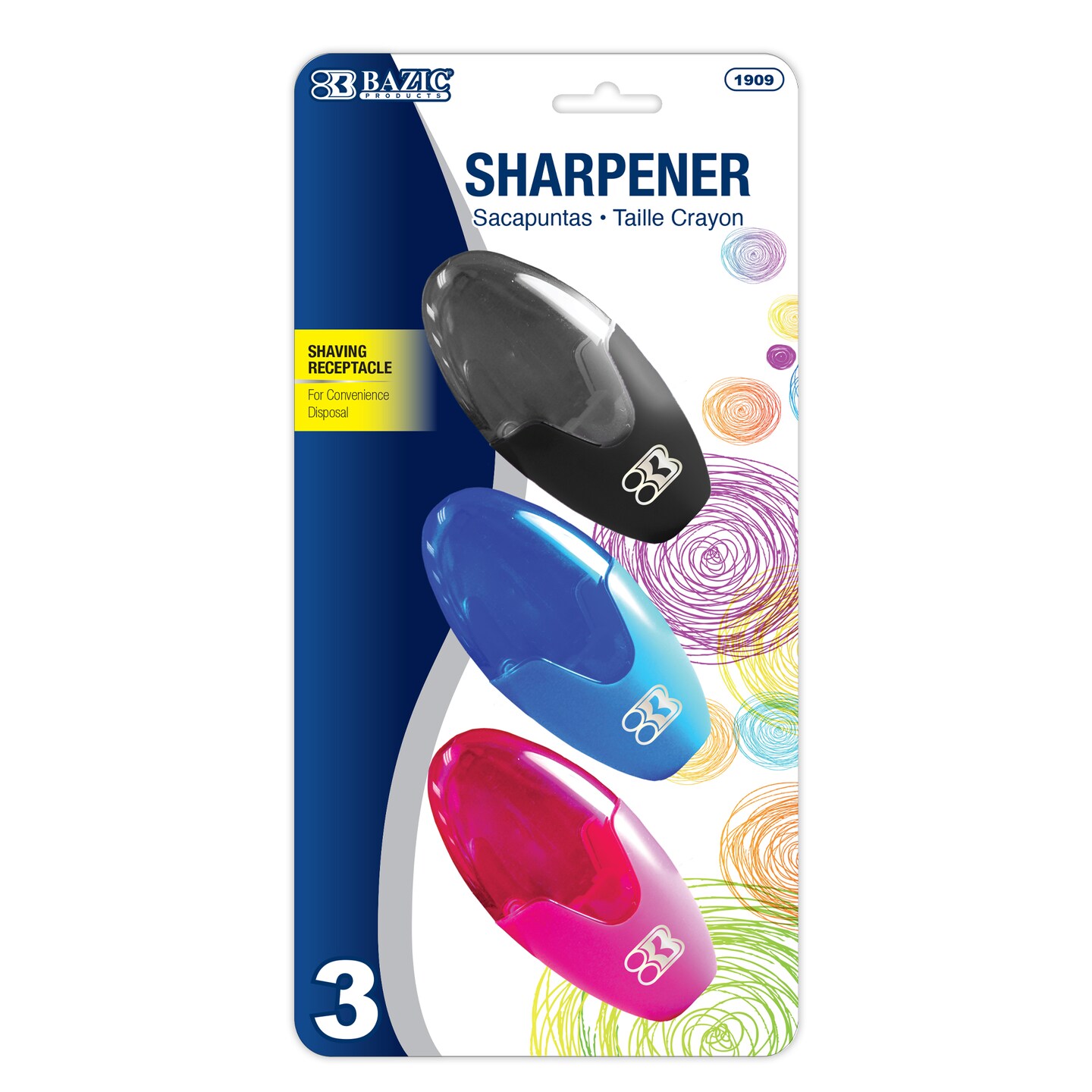 BAZIC Noah Sharpener w/ Receptacle (3/Pack)