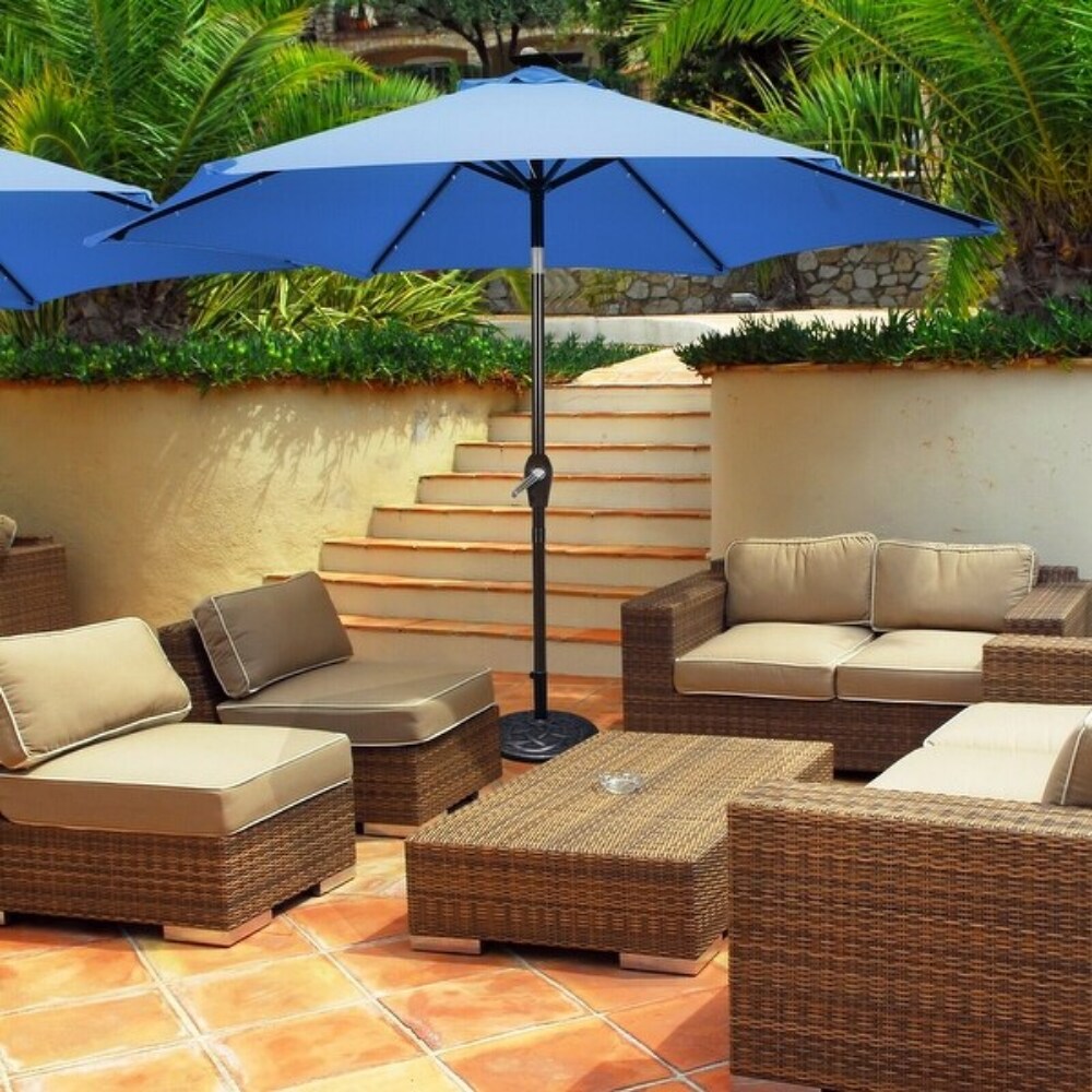 9 Feet Patio Solar Umbrella LED Patio Market Steel Tilt with Crank Outdoor