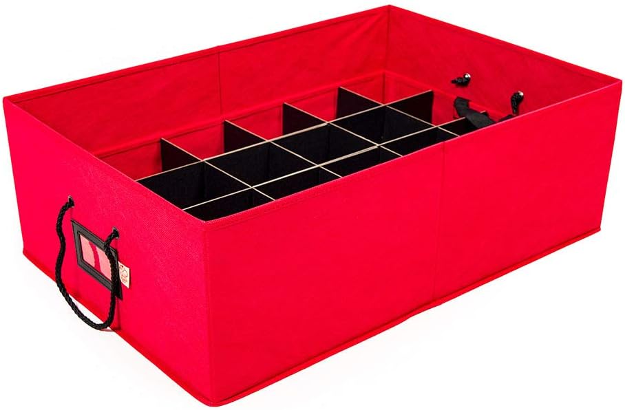 [Christmas Ornament Storage Box with Dividers] - (Holds 48 Ornaments up to 4 Inches in Diameter) | Acid-Free Removable Trays with Separators | 2 Removable Trays