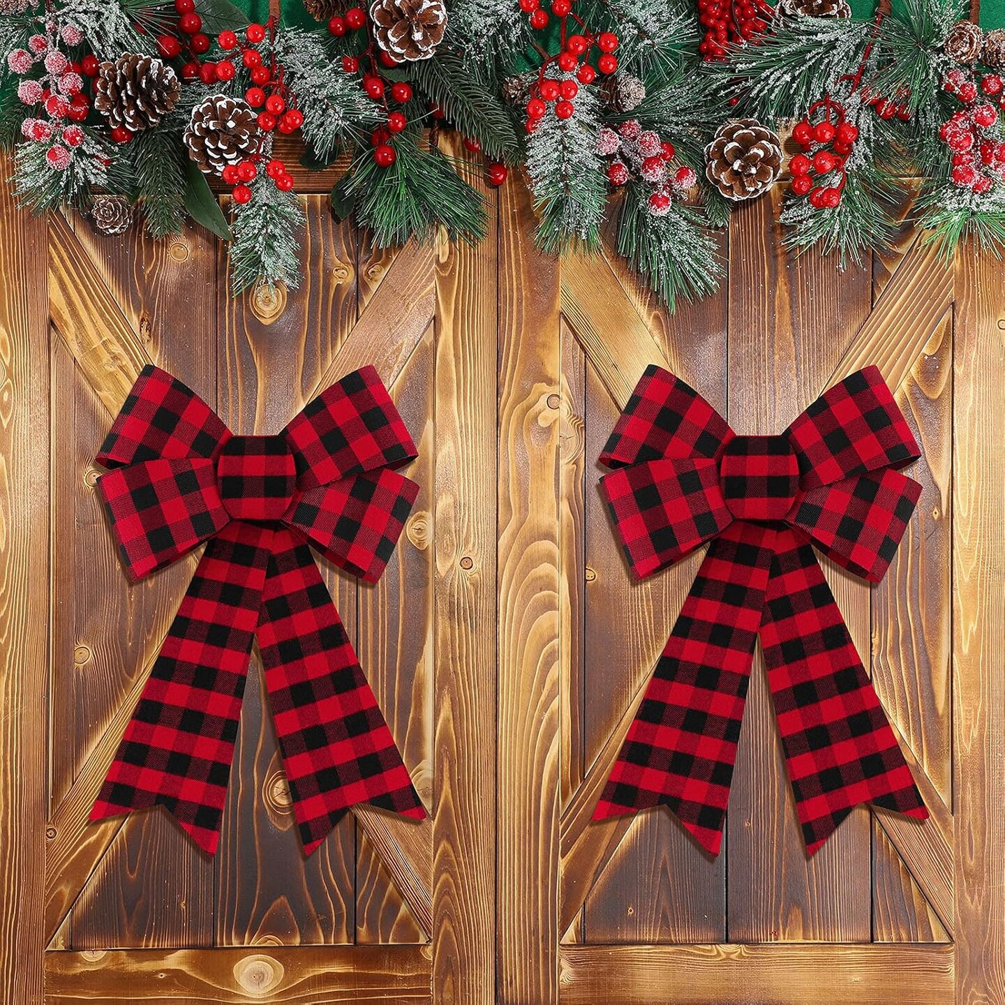 6 Pack Christmas Wreath Bow 9 x 12 Inches Red Bows Christmas Tree Bows Xmas Bows Decoration for Indoor and Outdoor (Red + Black)