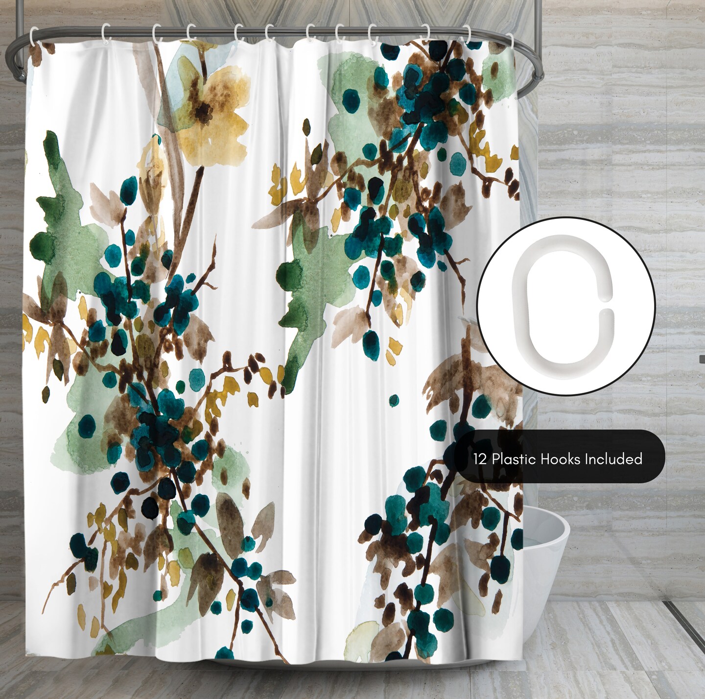 Americanflat 71&#x22; x 74&#x22; Shower Curtain, Watercolor Blueberry by New York Botanical Garden