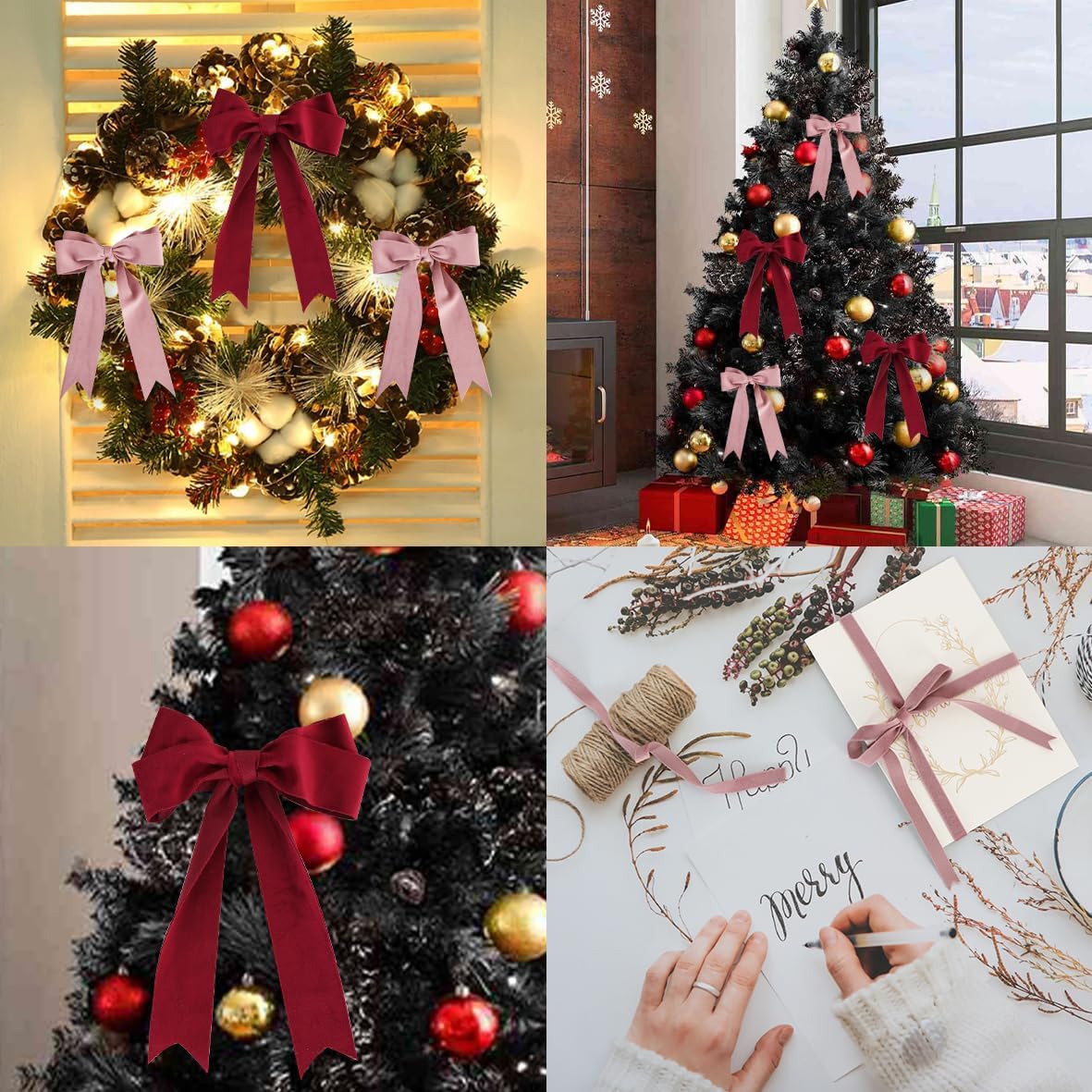 2 Rolls Red Velvet Ribbon 3/8" Fabric Trim Ribbons for Christmas Wreath Tree Decorations Handmade Craft Ornaments Hanging Gift Wrapping Bow Making Valentine Wrapping