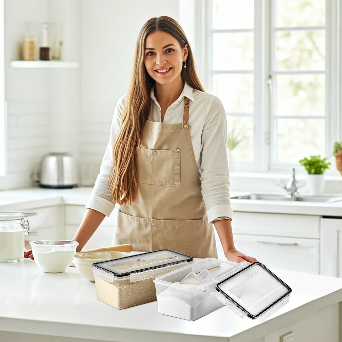 Sorbus Large Food Storage Containers - Pack of 3 with Air Tight, Four-Way Snap Lids