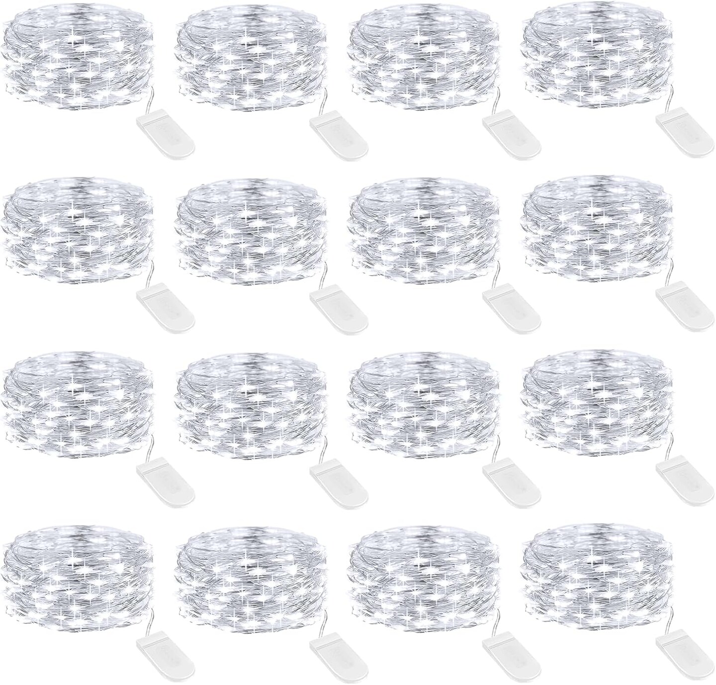 16 Pack Fairy Lights Battery Operated String Lights, 6.5ft 20 Mini LED Lights, IP67 Waterproof White Fairy Lights, Twinkle Lights for Mason Jar Wedding Centerpiece Decor Christmas Bedroom