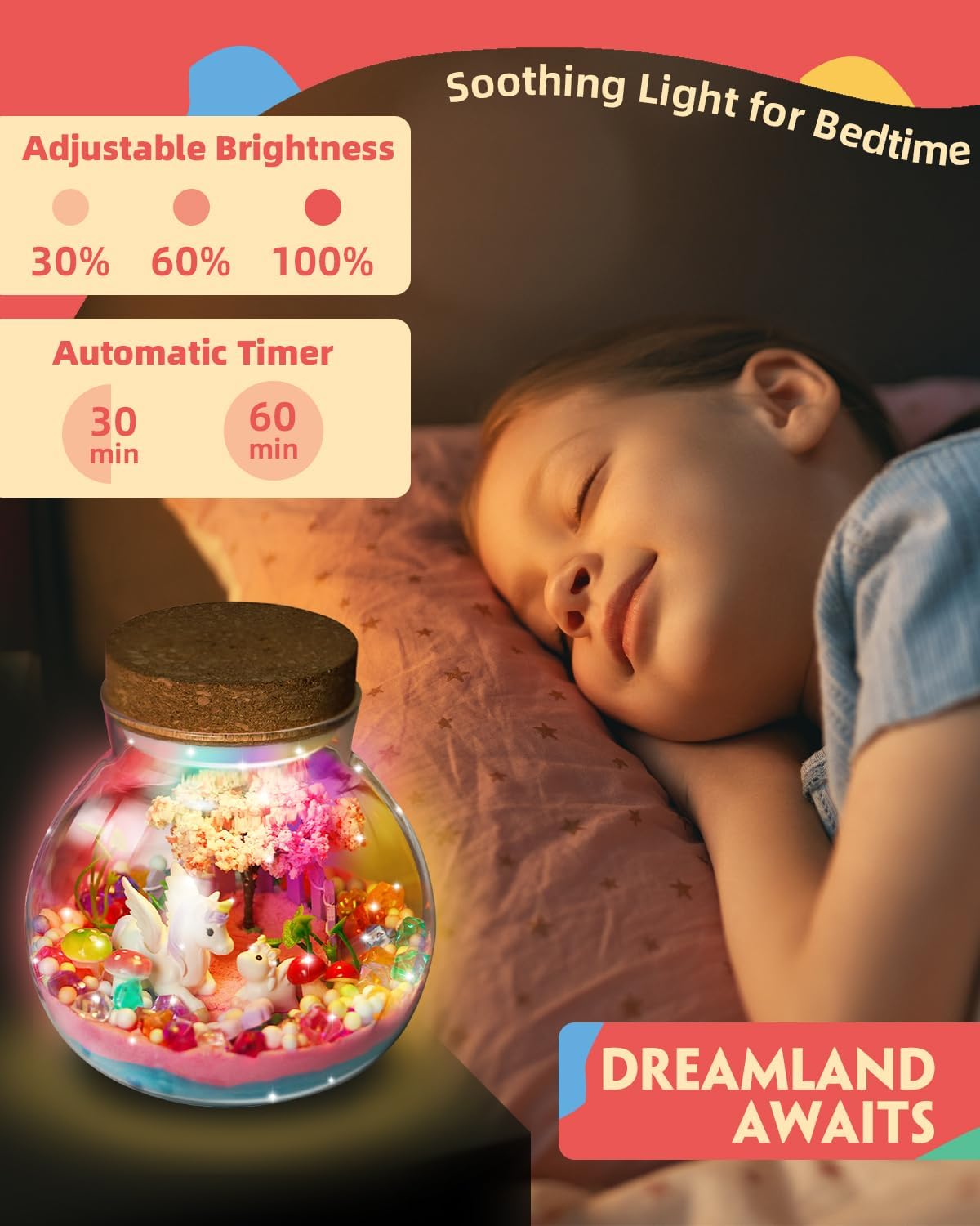 Light-Up Unicorn Terrarium Kit for Kids, DIY Arts & Crafts Gift for Girls Ages 4 5 6 7 8-12 Year Old, LED Night Light with Remote, Best Christmas Birthday Easter Unicorn Toys Gifts for Girls Kid