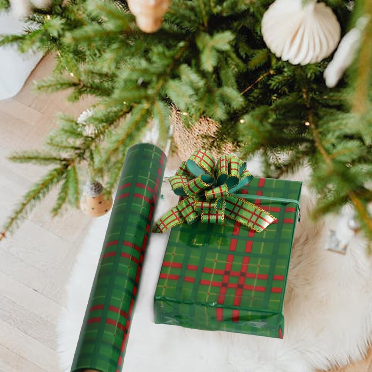 Christmas Cellophane Wrap Roll (34" x 100’Ft) 3 Mil Thicken Long Film Gift Wrappings for Baskets, Box,Wine, Christmas Decor