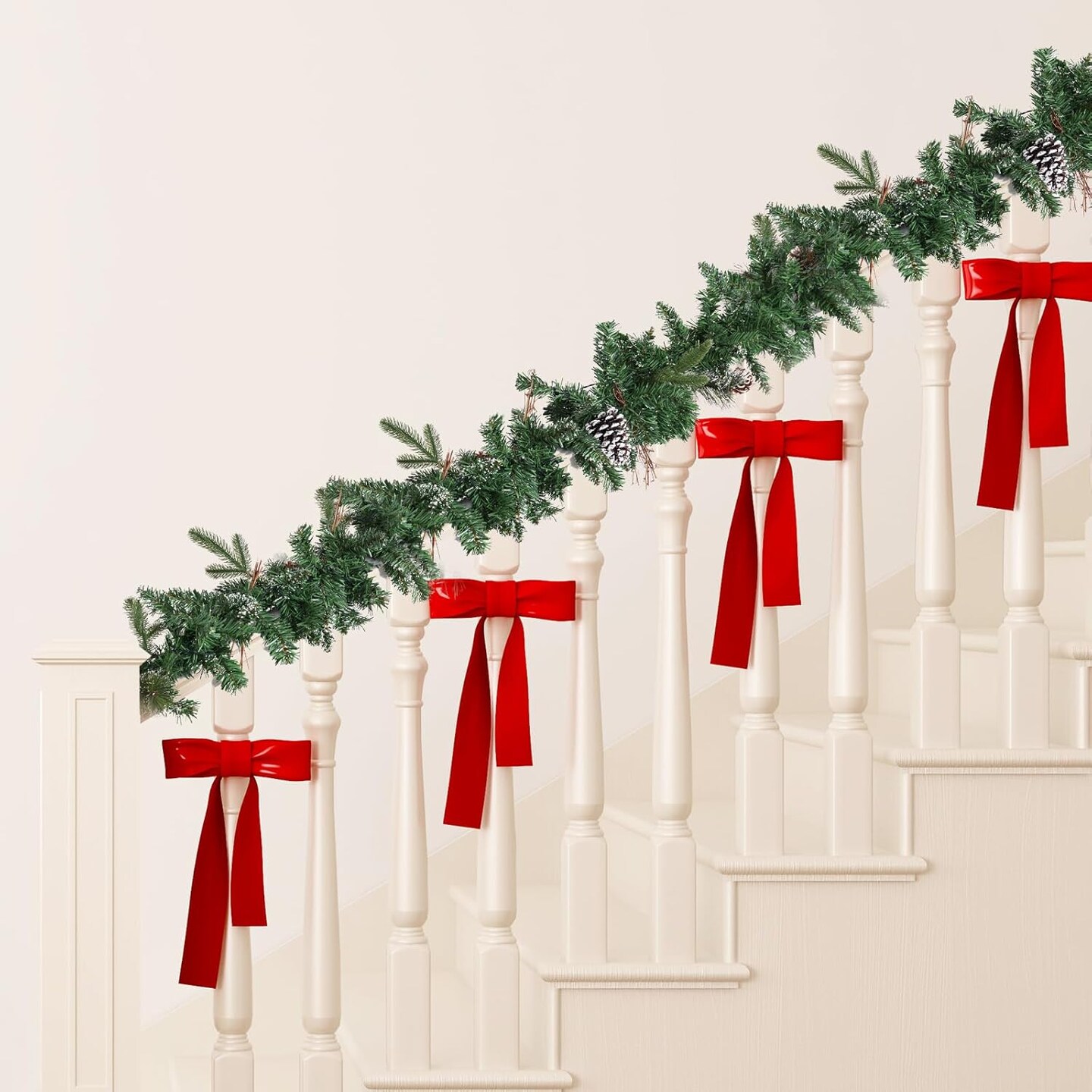 9 Ft Prelit Artificial Christmas Garlands with 50 Lights Battery Operated Timer 8 Modes, 226 PCS Garland Christmas Decoration with Pine Cone Outdoor Indoor Mantle Stair Decor