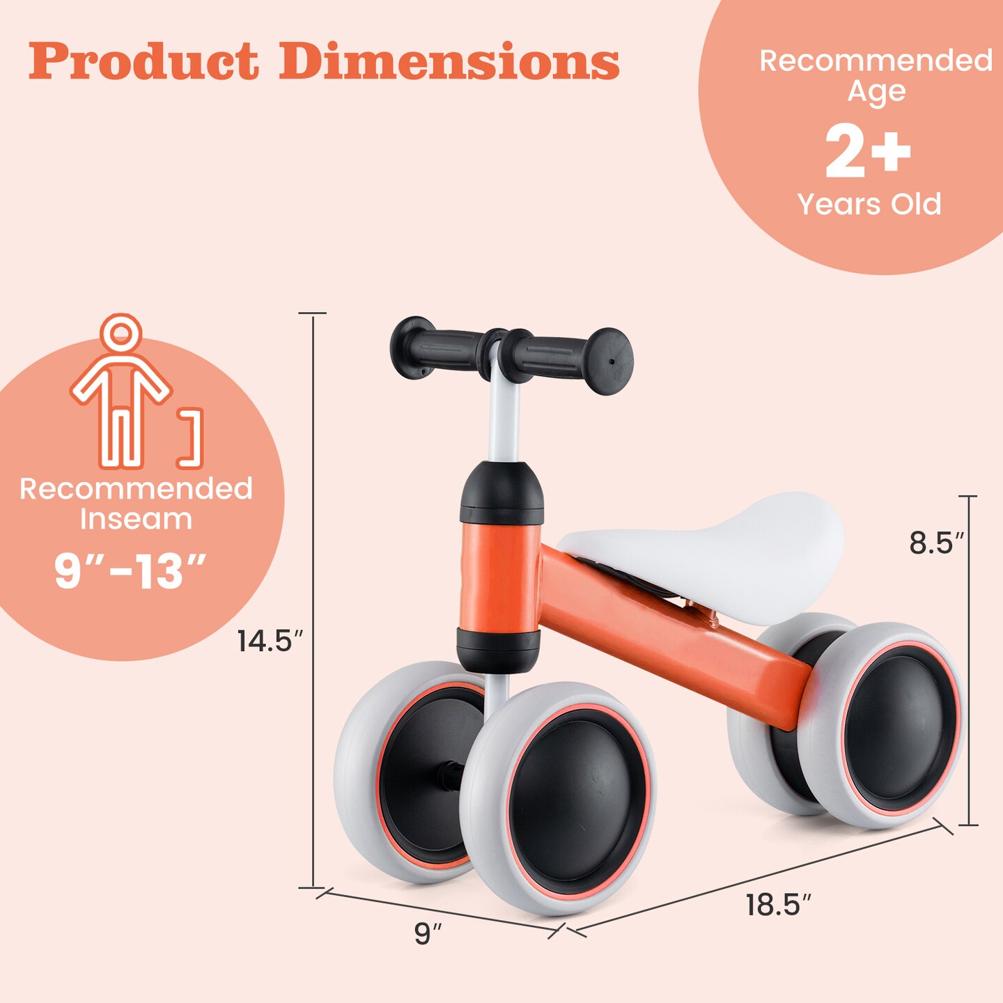 4 Wheels No-Pedal Baby Balance Bike Perfect for Indoor and Outdoor Use
