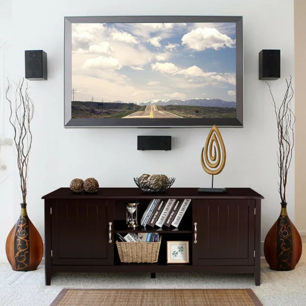 Entertainment Wood TV Stand with Storage Cabinets for Up to 65 Inches Flat Screen