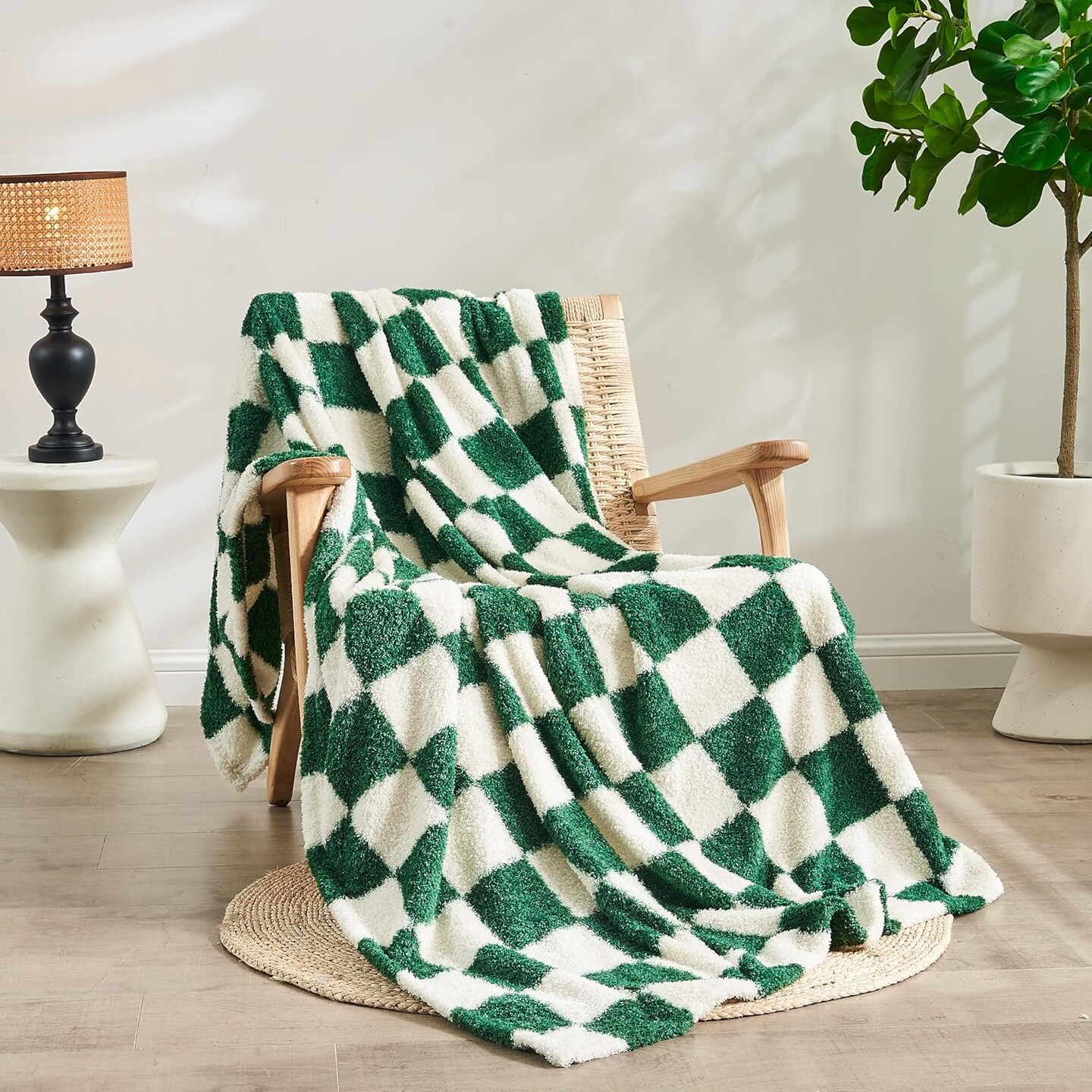 Christmas Blanket, Checkered Blanket Microfiber Super Soft Knit Forest Green Throw Blanket for Couch, Sofa, Chair, Bed, Camping, Lightweight Travel Bed Blanket - 60&#x22;*80&#x22;