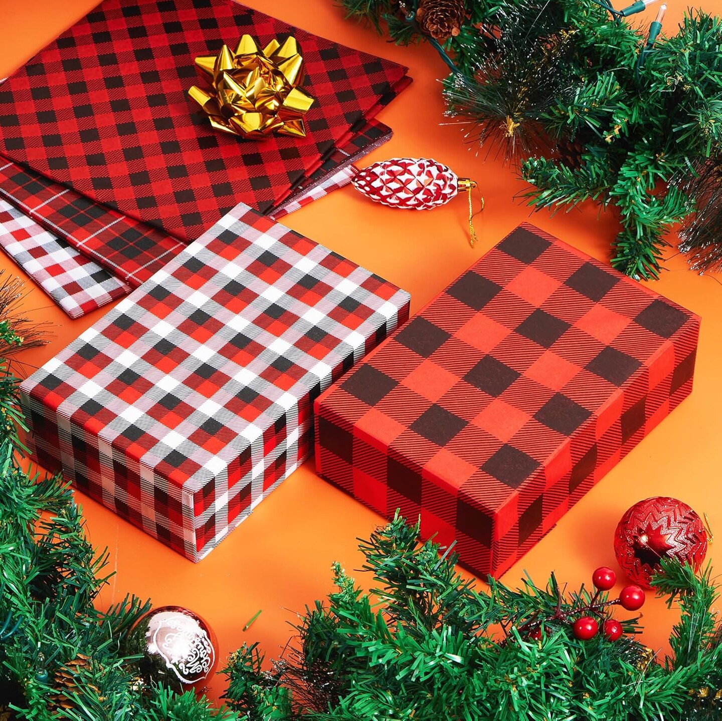 150 Sheets Christmas Red Black Buffalo Plaid Tissue Paper Assorted Design, Present Wrap Paper, Accessory for Gift Boxes, Gift Wrapping Bags and Wine Bottles Decoration