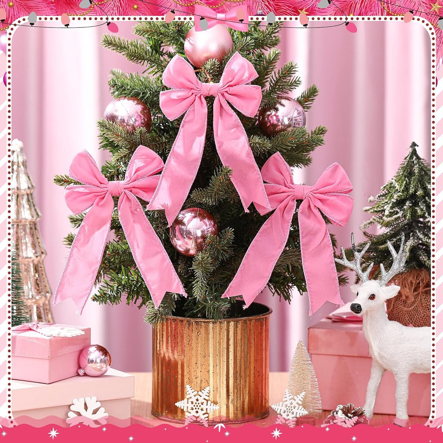 24 Pcs Velvet Christmas Wreath Bow 5 x 7.9 Inch Rustic Velvet Christmas Bows Vintage Christmas Tree Ornaments Bows for Xmas Holiday Garland Home Decor Wedding Outdoor Indoor Decoration (Pink)