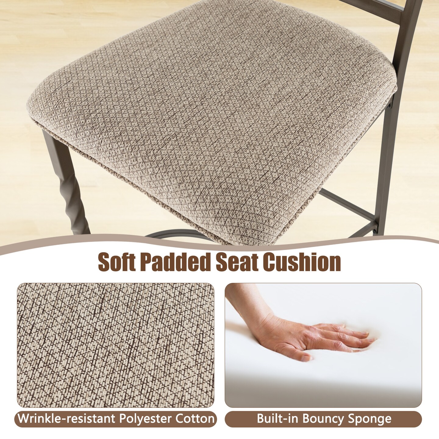 25&#x22; Set of 2 Bar Stools with Rust-proof Metal Frame and Soft Sponge Seat