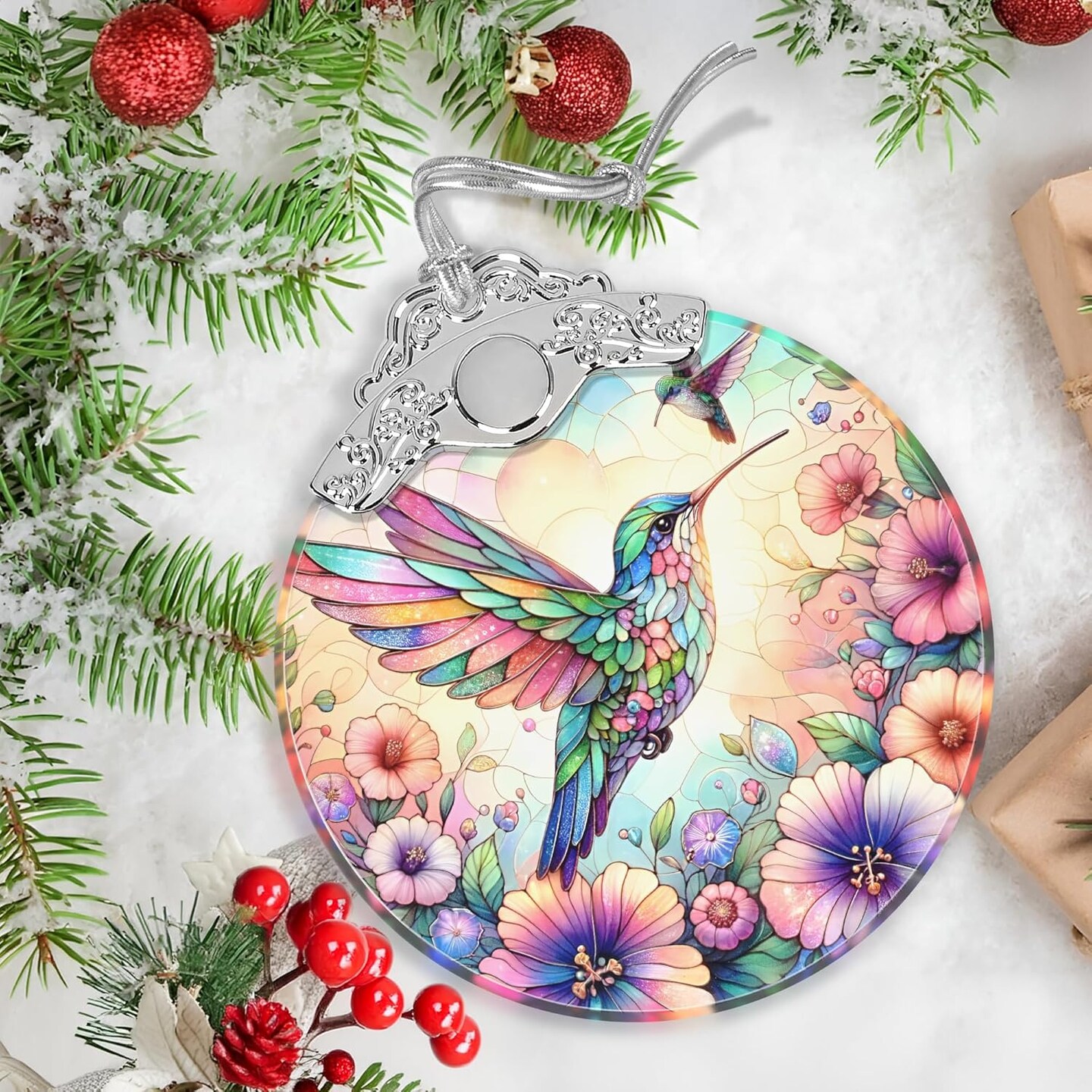 Christmas Ornament - Stained Glass Hummingbird Ornament - Christmas Home Decor - Christmas Tree Ornament - Holiday Ornament - Holiday Present Ideas - Gift Exchange