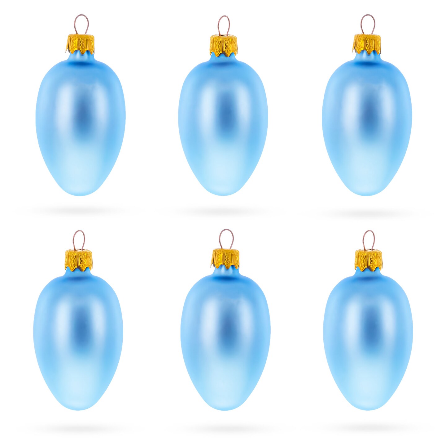 Set of 6 Blue Mini Glass Egg Ornaments 2.9 Inches